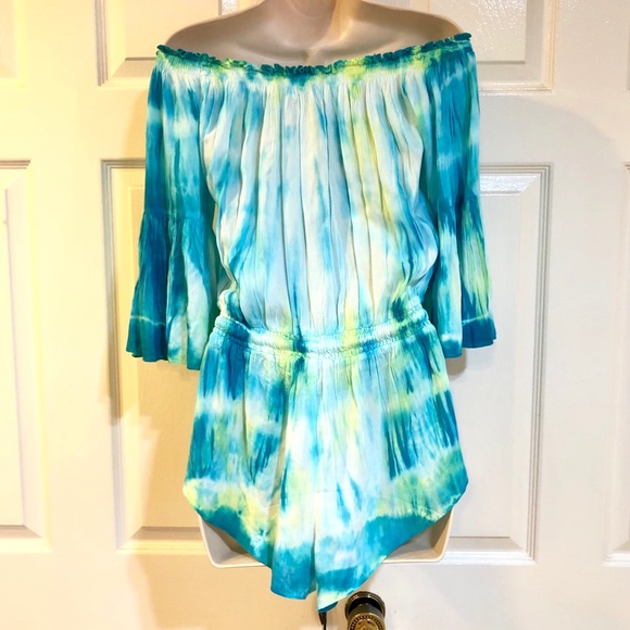 NWT-BOHO SOUL-Tie Dye-Off Shoulder Romper-Sz S - Picture 4 of 5
